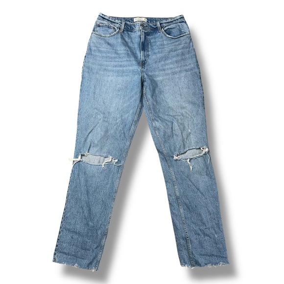 Abercrombie & Fitch Denim - Abercrombie Curve Love 90s Straight Jeans Women 32/14 Light Wash Distressed EX